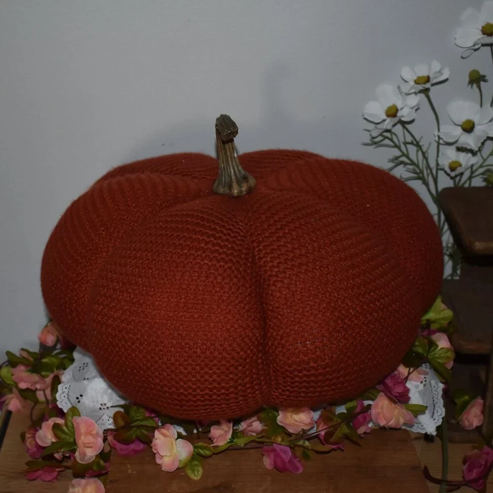 Vintage Handmade Large Sweater Knit Fabric Pumpkin Cottagecore Fall Home Decor